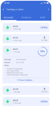 Install app releases from TestApp.io mobile app